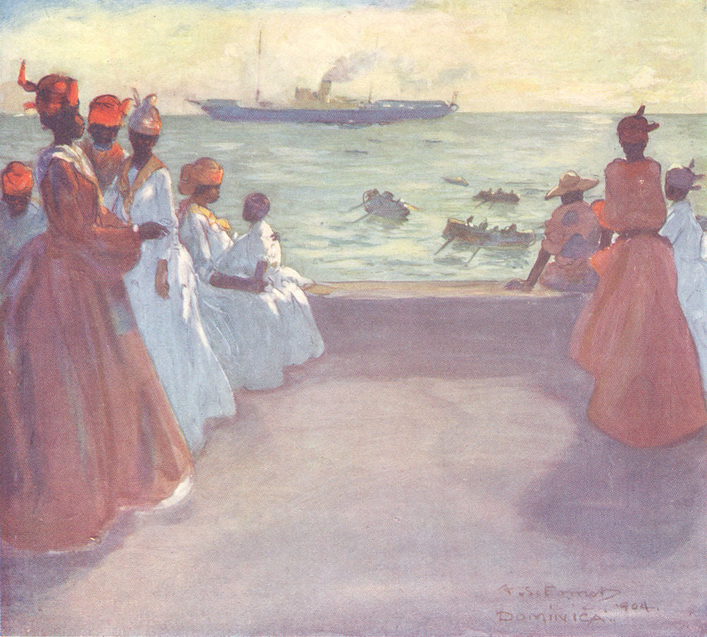 WEST INDIES. Arrival of the Royal Mail Steamer, Dominica. Roseau 1905 print